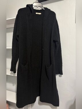 UGG Black Plush Teddy Hooded Long Coatigan